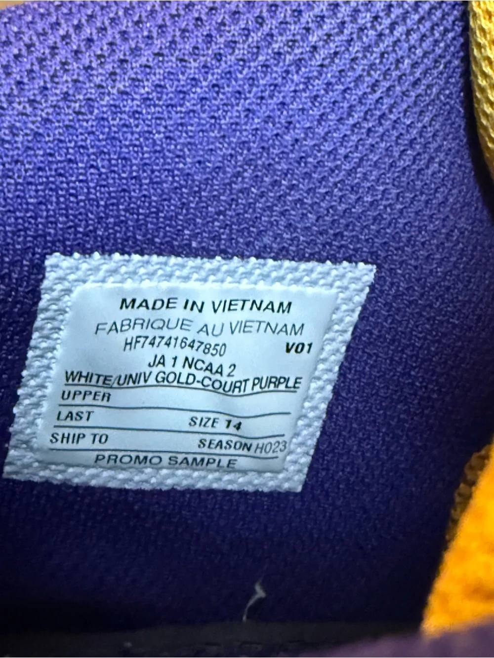 Nike Ja Morant 1 LSU Basketball PE Player Exclusive White Purple Gold Shoes 14